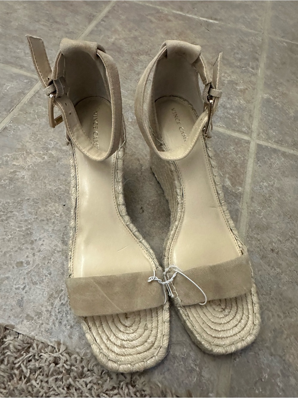 Vince Camuto Beige/Tan Espadrille Ankle-Strap Wedge Sandals